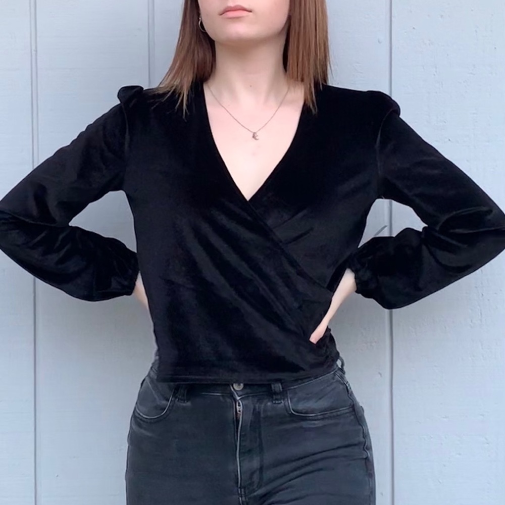 Black fuzzy v-neck